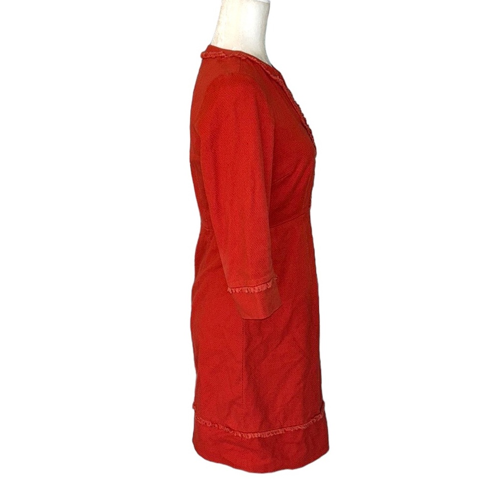 Boden Red Orange Textured Fringe Hem Mini Dress - 6 - Picture 6 of 15